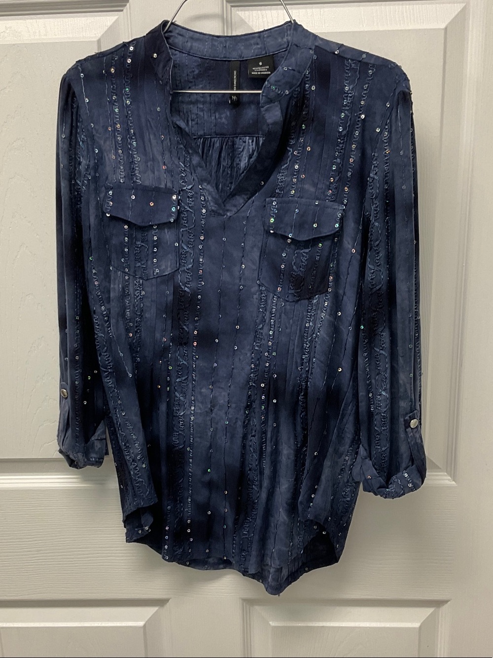 new directions Navy Sequin Split-Neck Tunic